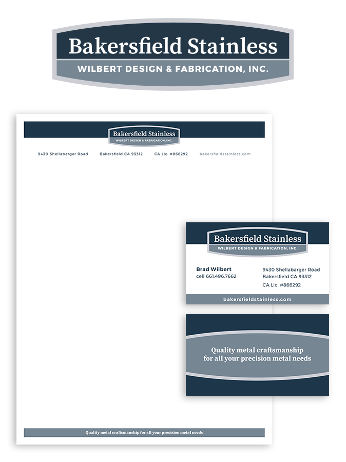 Bakersfield Stainless logo, letterhead and business card front and back