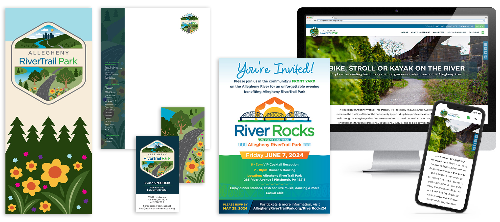 Allegheny RiverTrail Park - Banner, Letterhead package, invite, website